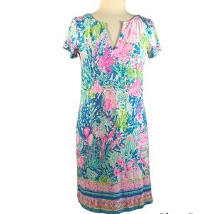 Lilly Pulitzer Sophiletta Dress in Fished My Wish neon coral print UV 50